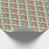 赤伝統的と緑のクリスマスダマスク ラッピングペーパー (角)
