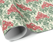 赤伝統的と緑のクリスマスダマスク ラッピングペーパー (ロールコーナー)