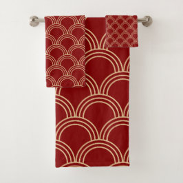 赤伝統的と金ゴールドのパタ中国のーン バスタオルセット