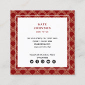 赤伝統的と金ゴールドのパタ中国のーンQRコード スクエア名刺 (裏面)