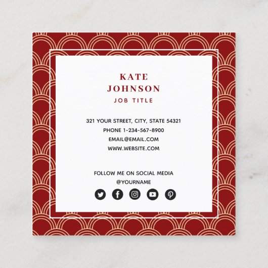 赤伝統的と金ゴールドのパタ中国のーンQRコード スクエア名刺 (裏面)