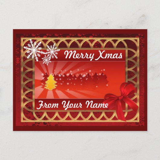 赤伝統的と金ゴールドのパーソナライズされたクリスマス シーズンポストカード (正面)