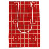 赤伝統的と金ゴールドの幾何中国のパターン ミディアムペーパーバッグ (裏面)