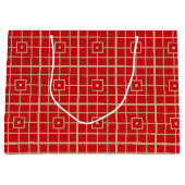赤伝統的と金ゴールドの幾何中国のパターン ラージペーパーバッグ (正面)