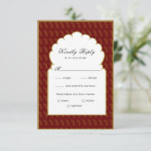 赤伝統的と金ゴールドインディアン結婚式RSVPカード 出欠カード (スタンド正面)