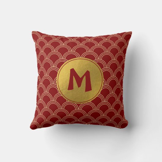 赤伝統的と金ゴールドパタ中国のーンモノグラム クッション (裏面)