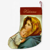 赤伝統的と金ゴールドマドンナと子供の宗教 スモールクリスマスストッキング (裏面)