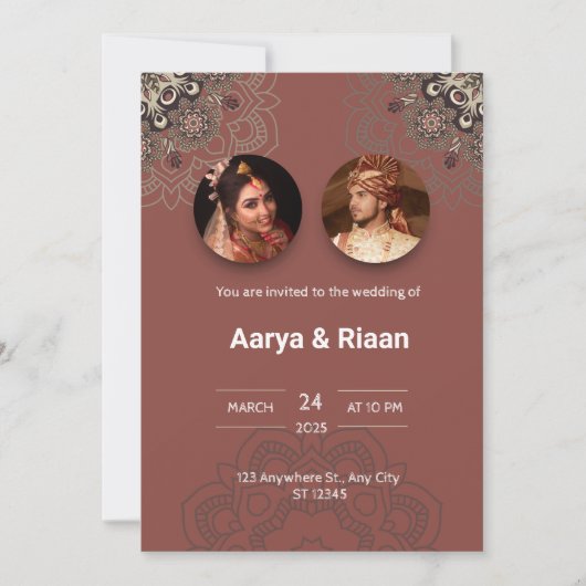 赤伝統的インディアン結婚式招待状 招待状 (正面)