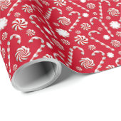 赤伝統的キャンディーケインペパーミント ラッピングペーパー (ロールコーナー)