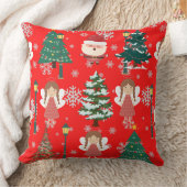 赤伝統的クリスマスデザインと文字サンタツリー クッション (ブランケット)
