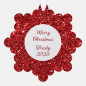 赤伝統的グリッター写真枠 オーナメントカード (裏面)