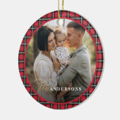 赤伝統的タータンチェックパーソナライズされたクリスマス セラミックオーナメント (左)