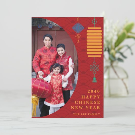 赤伝統的月の中国の新年の写真カード シーズンカード (スタンド正面)