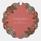 赤伝統的植物系クリスマス写真 オーナメントカード (裏面)