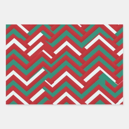 赤伝統的白と緑のクリスマス ラッピングペーパーシート (正面3)