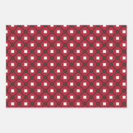 赤伝統的白と緑のパターンと無地の ラッピングペーパーシート