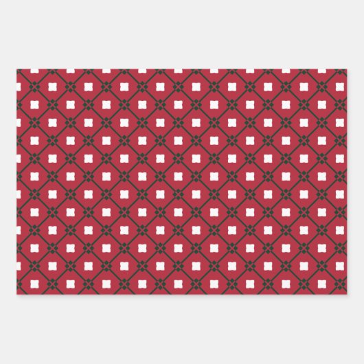 赤伝統的白と緑のパターンと無地の ラッピングペーパーシート (正面)