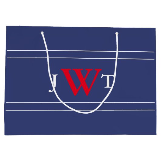 赤伝統的白と青のモノグラムテンプレート ラージペーパーバッグ (裏面)