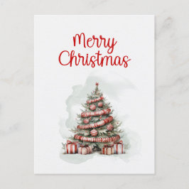 赤伝統的白の水の色クリスマスツリー シーズンポストカード