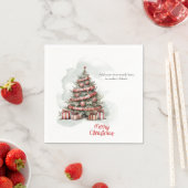 赤伝統的白の水の色クリスマスツリー スタンダードカクテルナプキン (インサイチュ)