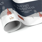 赤伝統的素朴海軍の冬のメリークリスマス ラッピングペーパー (ロールコーナー)