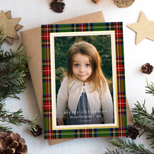 赤伝統的緑の格子模様の聖降誕祭 箔シーズンカード