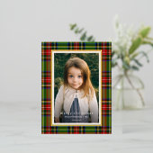 赤伝統的緑の格子模様の聖降誕祭 箔シーズンポストカード (立ち正面)
