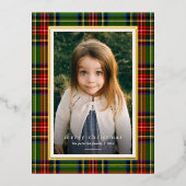 赤伝統的緑の格子模様の聖降誕祭 箔シーズンポストカード (正面)