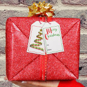 赤伝統的緑リボンクリスマスツリーアート ギフトタグ