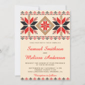 赤伝統的織フォークアート結婚式招待状 招待状 (正面)