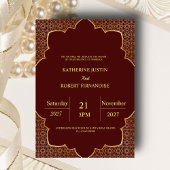 赤伝統的金ゴールドブロンズマンダラインディアン結婚ズ 招待状
