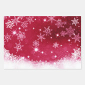 赤伝統的青・緑スノーフレークのモチーフ ラッピングペーパーシート (正面)