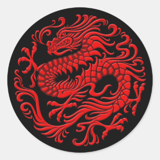 赤伝統的黒龍中国の輪 ラウンドシール
