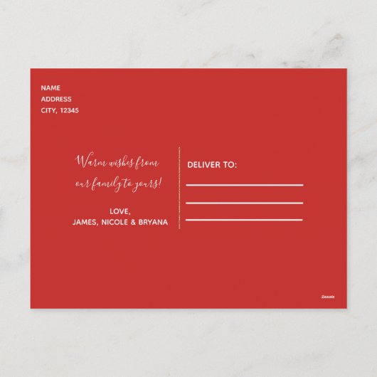 赤信じと金ゴールド冬の雪の結晶ホリデーフォト シーズンポストカード (裏面)