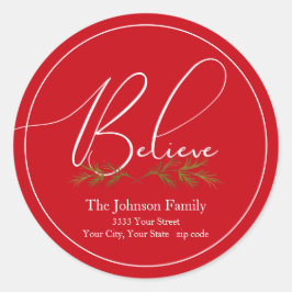 赤信じクリスマスラウンド差出人住所ラベル ラウンドシール