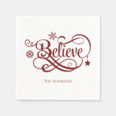 赤信じ雪片スターズクリスマスホリデー スタンダードカクテルナプキン (正面)