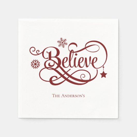 赤信じ雪片スターズクリスマスホリデー スタンダードカクテルナプキン (正面)