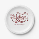 赤信じ雪片スターズクリスマスホリデー ペーパープレート (正面)