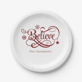 赤信じ雪片スターズクリスマスホリデー ペーパープレート