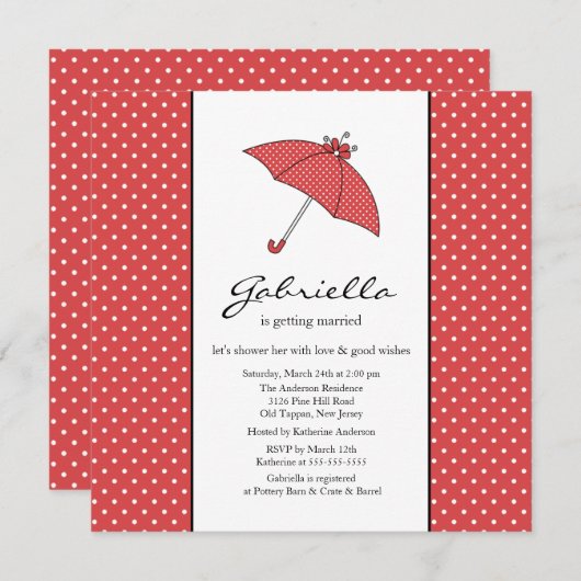 赤傘のブライダルシャワーの招待 招待状 (正面/裏面)