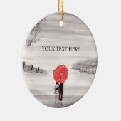 赤傘ラブカップル葉書 セラミックオーナメント (右)