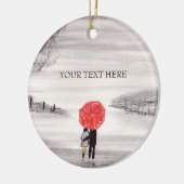 赤傘ラブカップル葉書 セラミックオーナメント (左)