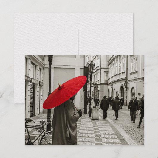 赤傘（モノクロ） ポストカード (正面/裏面)
