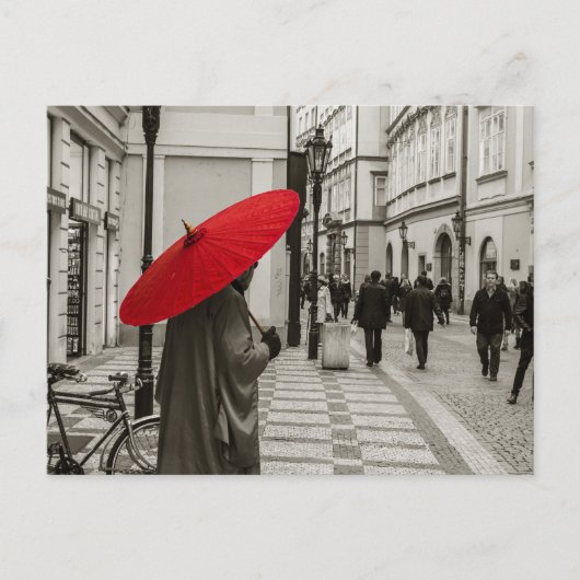 赤傘（モノクロ） ポストカード (正面)