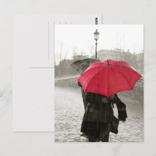 赤傘（モノクロ） ポストカード (正面/裏面)