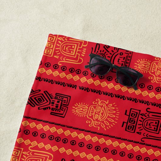 赤先住民パターン民族部族ボホ文化 ビーチタオル (インサイチュ)