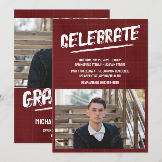 赤写グランジ真 招待状 (正面/裏面)