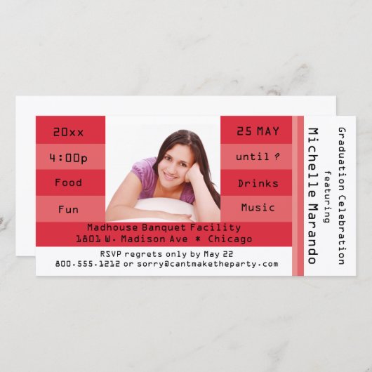 赤写真アドミッションチケットパーティの招待状 (正面/裏面)