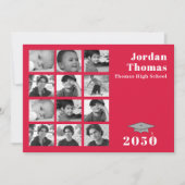 赤写真コラージュ卒業テンプレート 招待状 (正面)