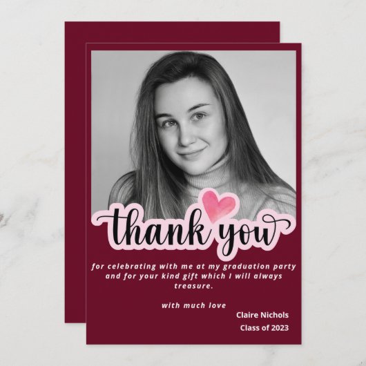 赤写真モダン卒業はっきりしたタイポグラフィ (正面/裏面)